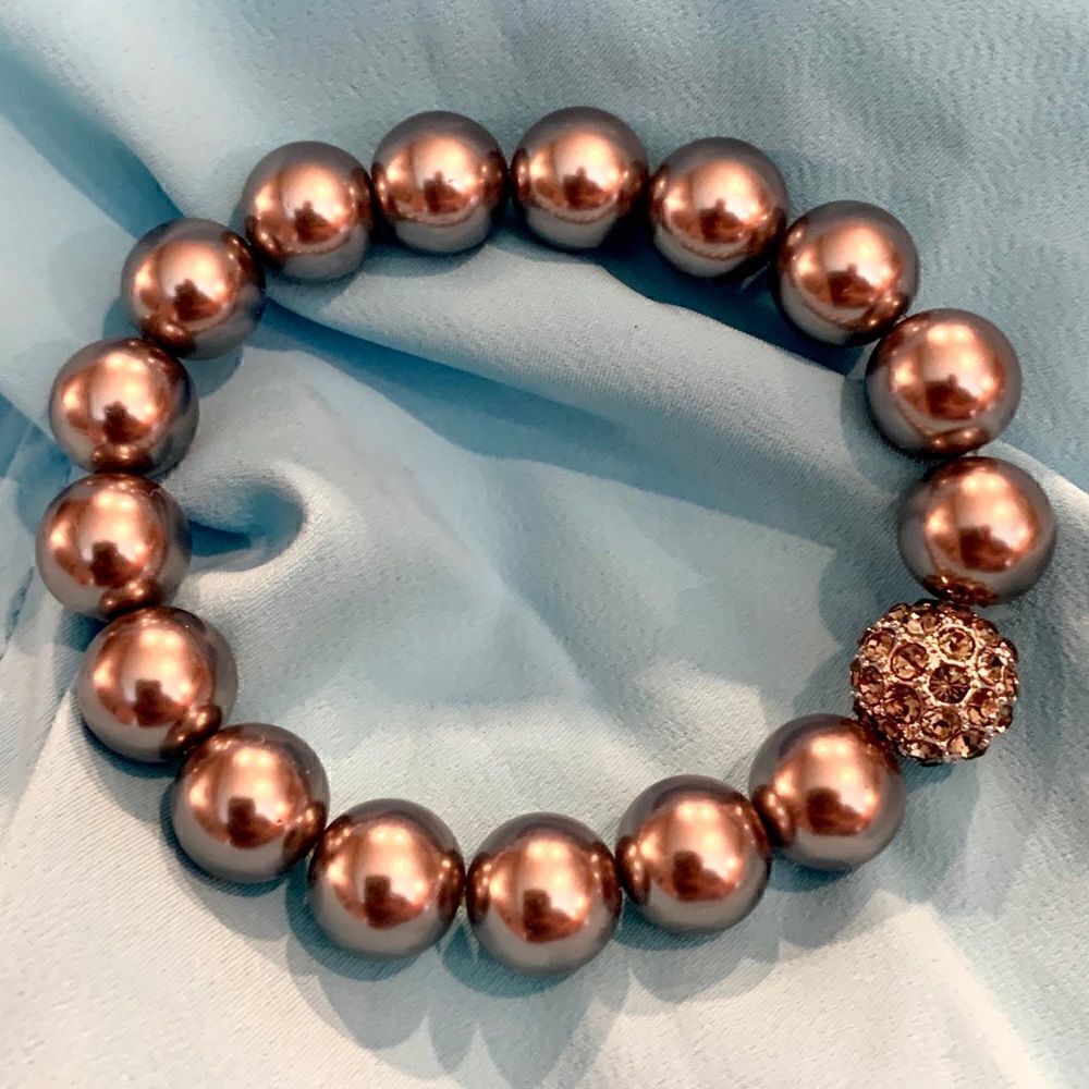 Gunmetal Gray Bead and Rhinestone Bracelet
